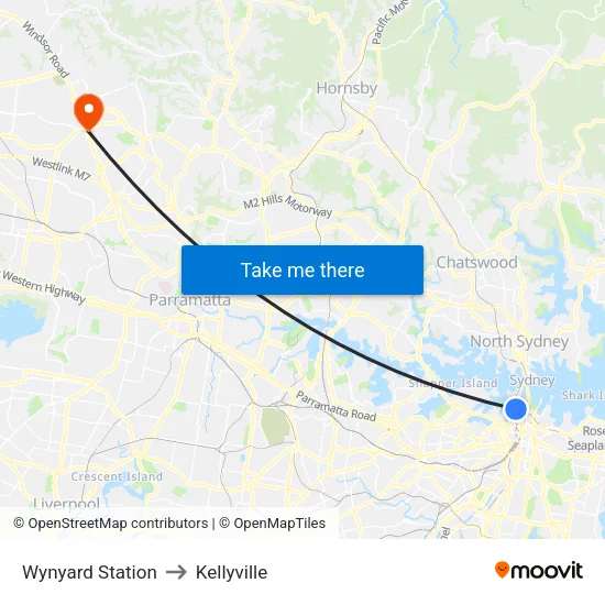 Wynyard Station to Kellyville map