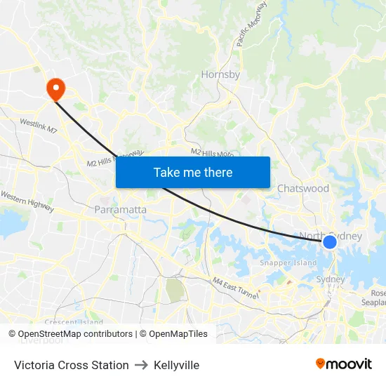 Victoria Cross Station to Kellyville map