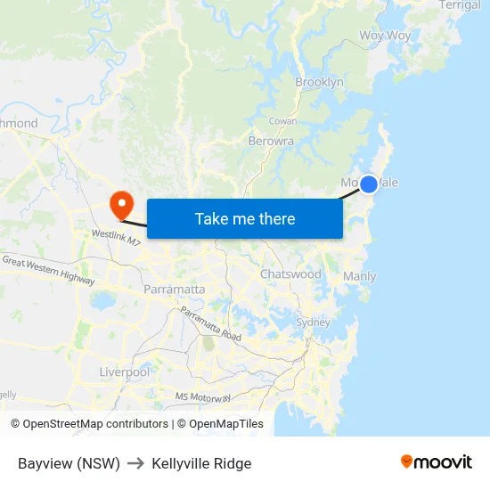 Bayview (NSW) to Kellyville Ridge map
