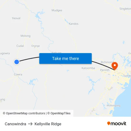 Canowindra to Kellyville Ridge map