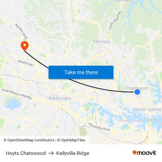 Hoyts Chatswood to Kellyville Ridge map