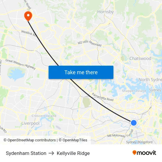Sydenham Station to Kellyville Ridge map