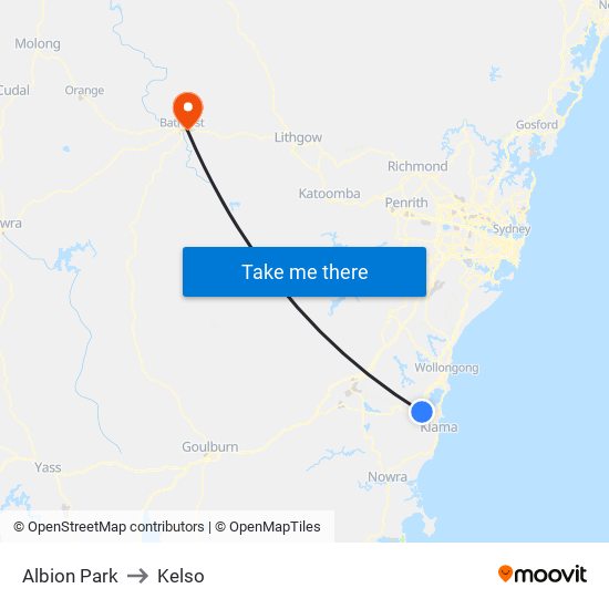 Albion Park to Kelso map