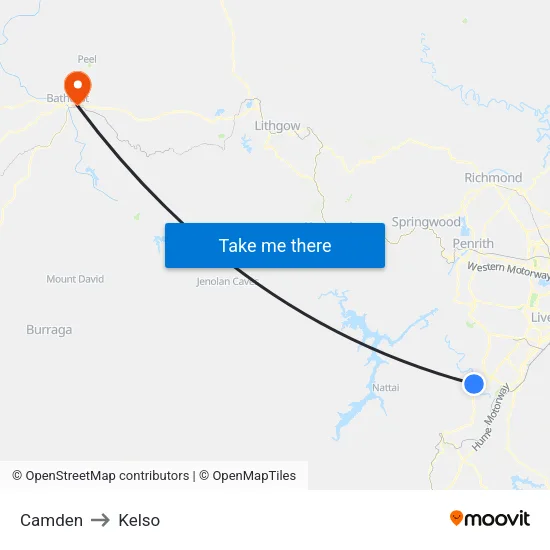 Camden to Kelso map
