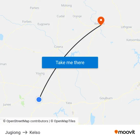 Jugiong to Kelso map