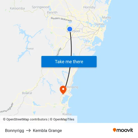 Bonnyrigg to Kembla Grange map