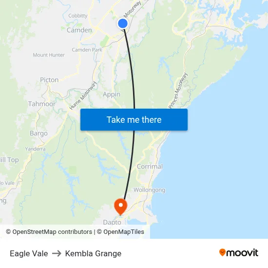 Eagle Vale to Kembla Grange map