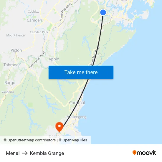 Menai to Kembla Grange map