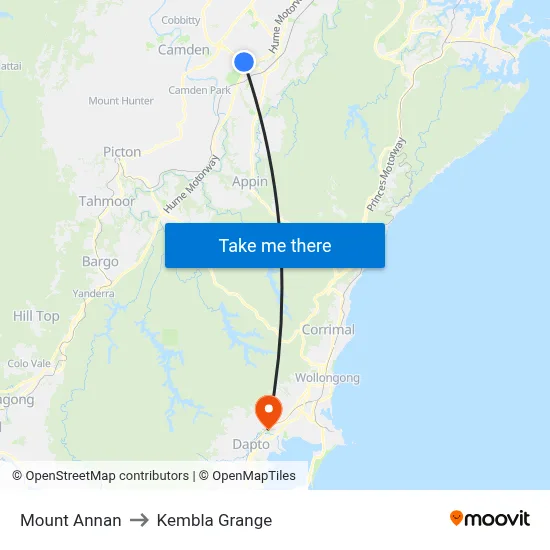 Mount Annan to Kembla Grange map
