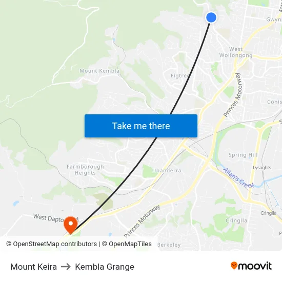 Mount Keira to Kembla Grange map