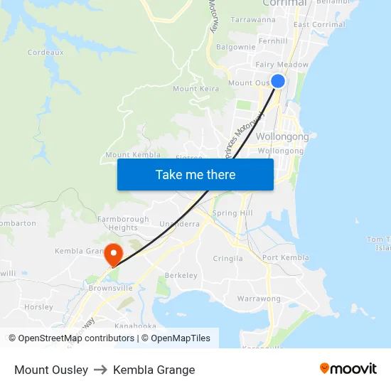 Mount Ousley to Kembla Grange map