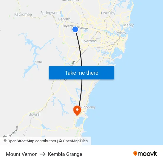 Mount Vernon to Kembla Grange map