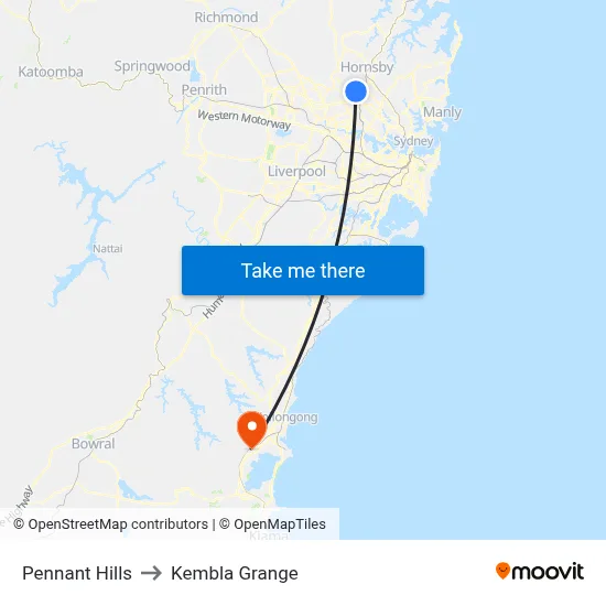 Pennant Hills to Kembla Grange map