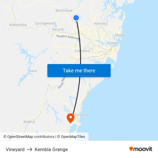 Vineyard to Kembla Grange map
