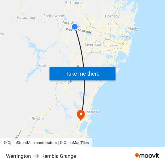 Werrington to Kembla Grange map