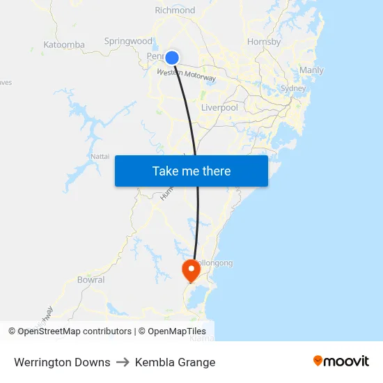 Werrington Downs to Kembla Grange map