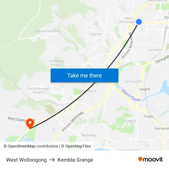 West Wollongong to Kembla Grange map
