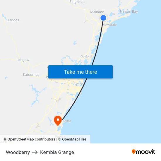 Woodberry to Kembla Grange map