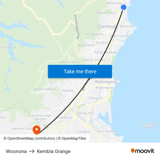 Woonona to Kembla Grange map
