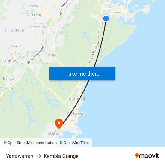 Yarrawarrah to Kembla Grange map