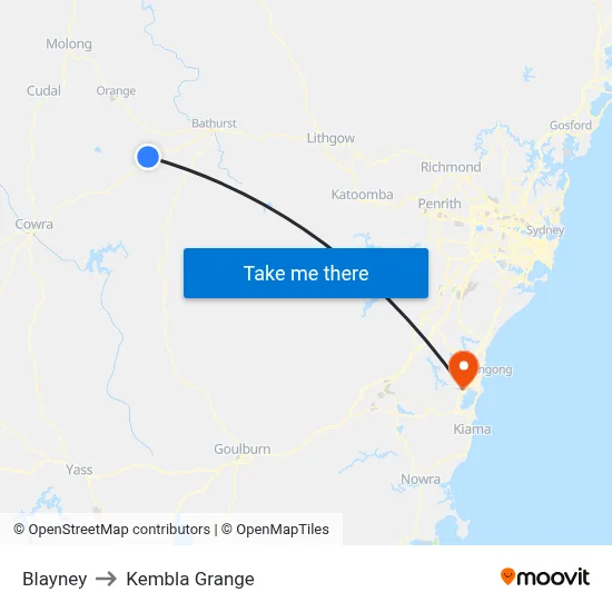 Blayney to Kembla Grange map