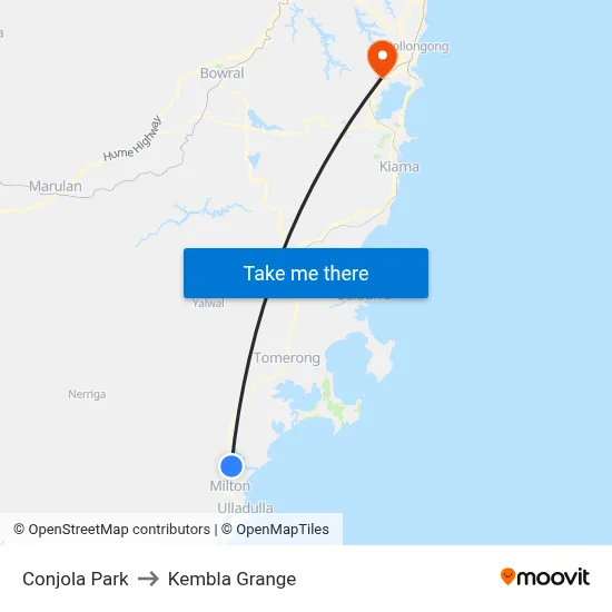 Conjola Park to Kembla Grange map