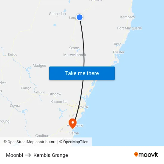 Moonbi to Kembla Grange map
