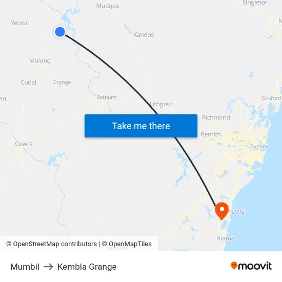 Mumbil to Kembla Grange map