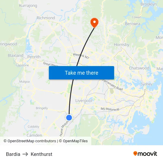 Bardia to Kenthurst map