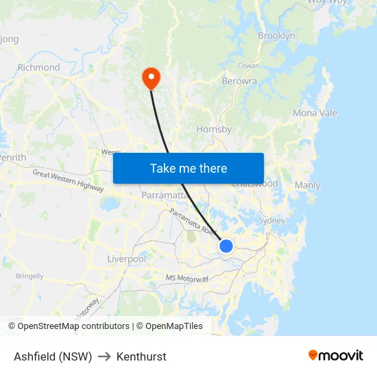 Ashfield (NSW) to Kenthurst map