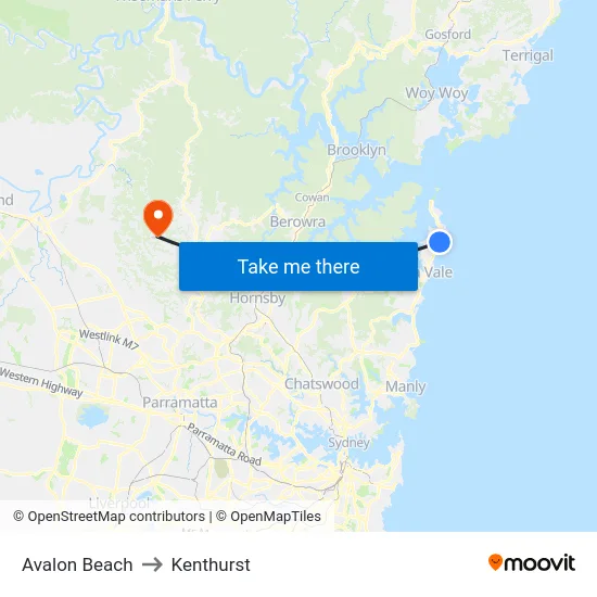 Avalon Beach to Kenthurst map