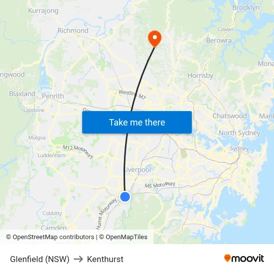 Glenfield (NSW) to Kenthurst map
