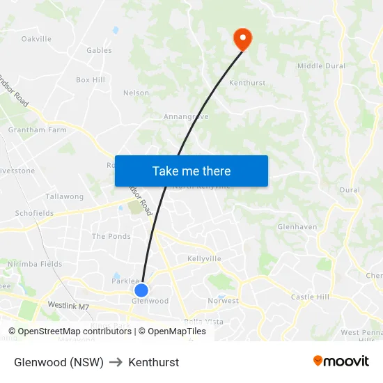 Glenwood (NSW) to Kenthurst map