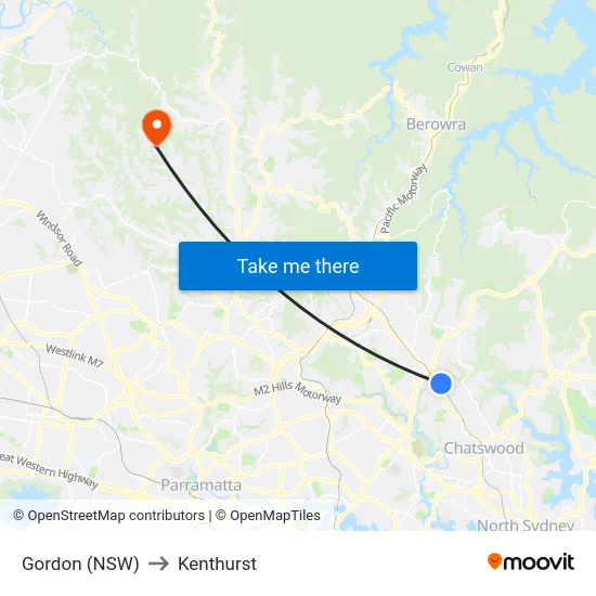 Gordon (NSW) to Kenthurst map