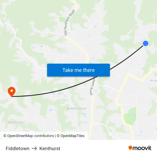 Fiddletown to Kenthurst map