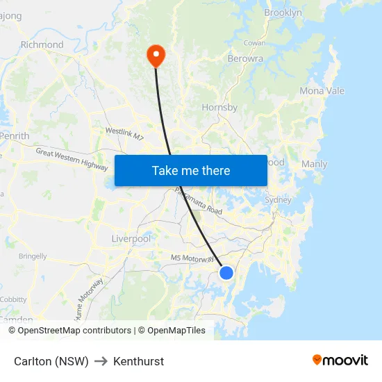 Carlton (NSW) to Kenthurst map