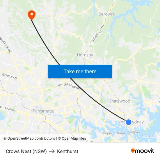 Crows Nest (NSW) to Kenthurst map