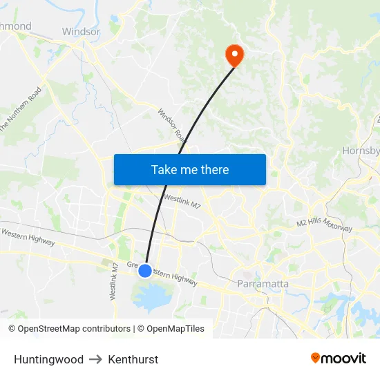 Huntingwood to Kenthurst map