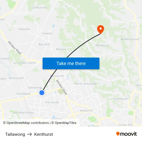 Tallawong to Kenthurst map