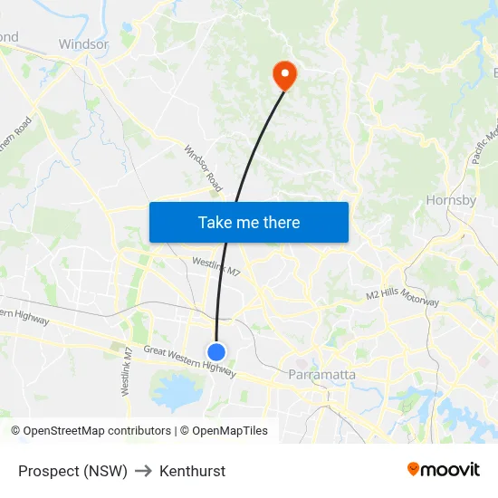 Prospect (NSW) to Kenthurst map