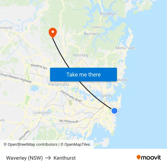 Waverley (NSW) to Kenthurst map