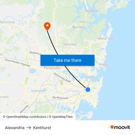 Alexandria to Kenthurst map