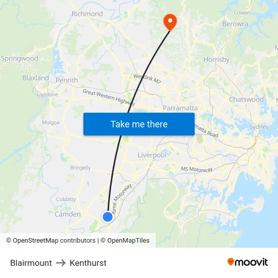 Blairmount to Kenthurst map