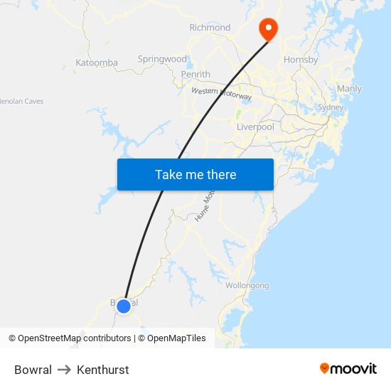 Bowral to Kenthurst map