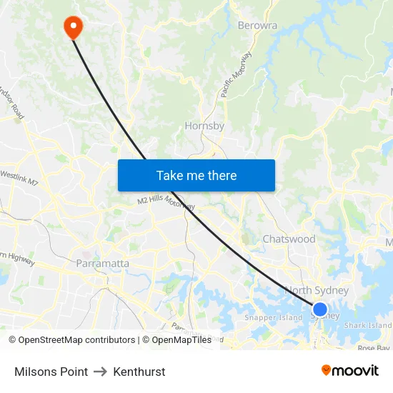 Milsons Point to Kenthurst map