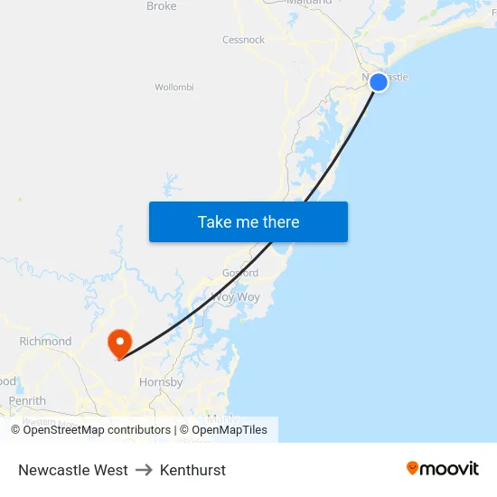 Newcastle West to Kenthurst map