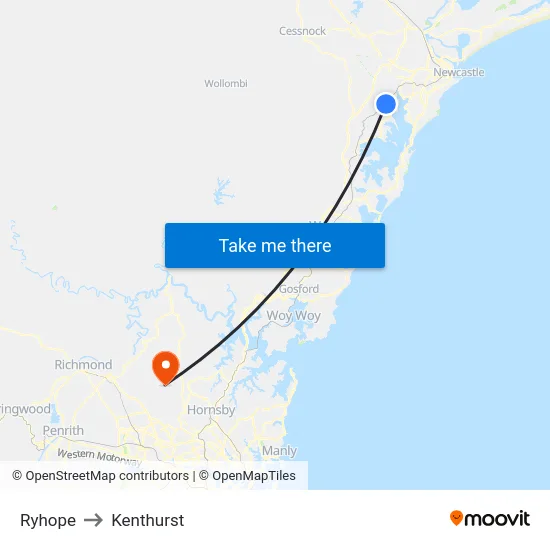 Ryhope to Kenthurst map