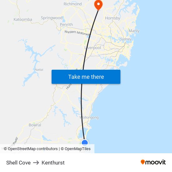 Shell Cove to Kenthurst map