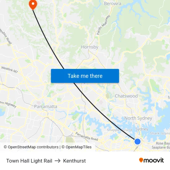 Town Hall Light Rail to Kenthurst map