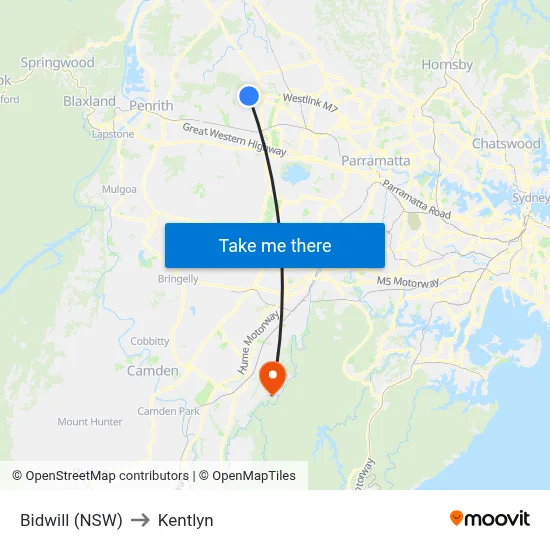 Bidwill (NSW) to Kentlyn map